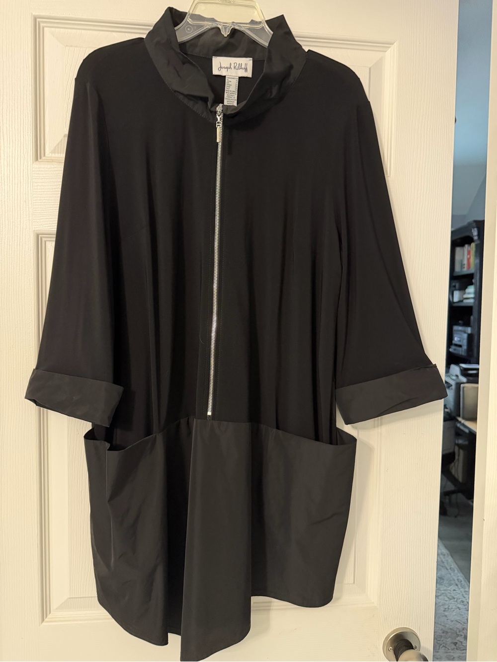 Joseph Ribkoff Black Zip-Front Tunic with Folded Cuffs